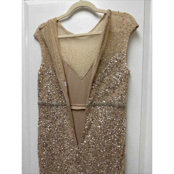 New Mac Duggal Size 8 Beige 5619 Embellished Illusion High Neck Cap Sleeve Gown - Picture 9 of 12